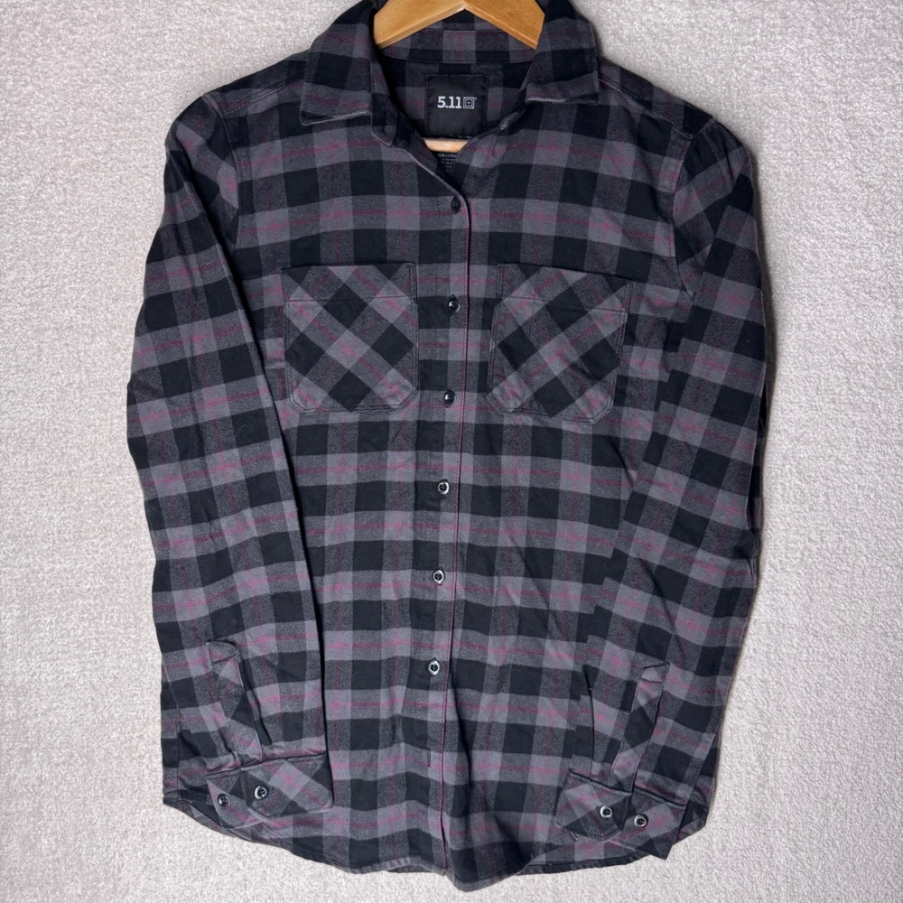 5.11 Tactical Women's XS Plaid Flannel Shirt Black Gray Pink Utility Button Up